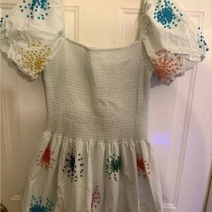 QUEEN OF SPARKLES White Mini Dress with Multicolor Beads